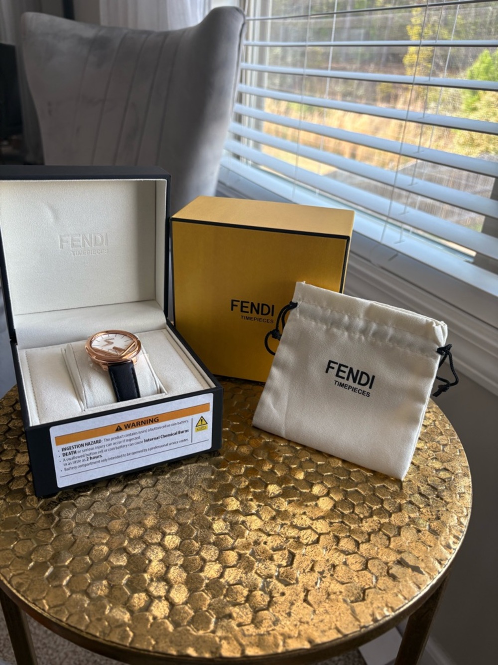 Fendi Black Leather Strap Rose Gold Watch